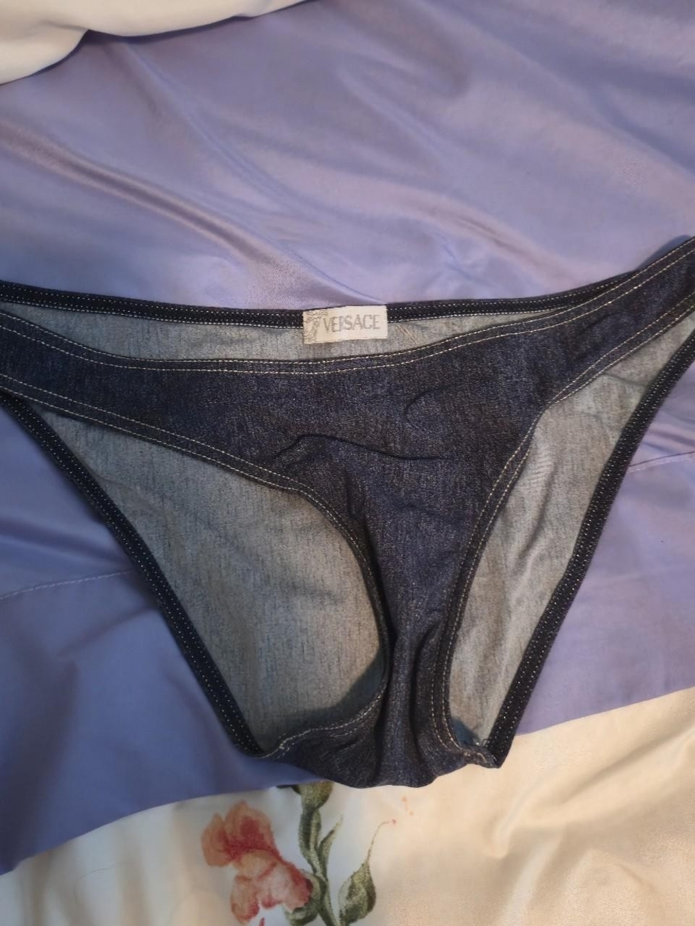 Versace Women's Dark Indigo Denim-Effect Bikini Brief